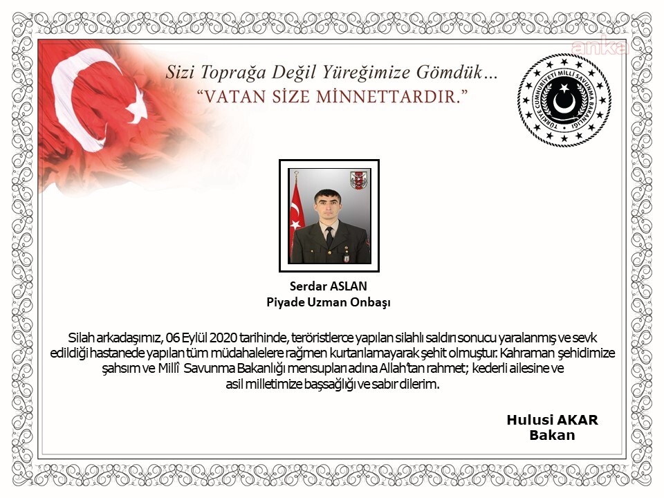ACI HABERİ MSB DUYURDU; İDLİB'TE BİR ASKER ŞEHİT OLDU