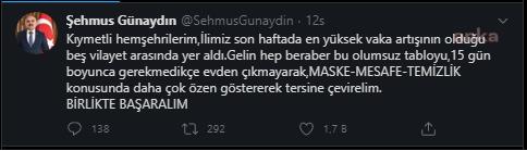 VALİ GÜNAYDIN: “15 GÜN BOYUNCA GEREKMEDİKÇE EVDEN ÇIKMAYALIM”