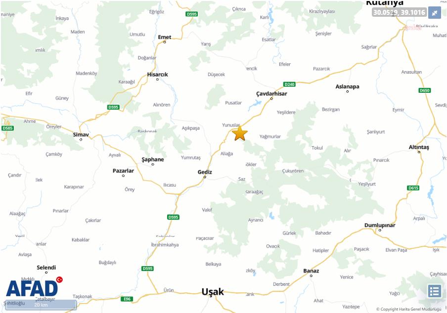 KÜTAHYA GEDİZ'DE 4,0 BÜYÜKLÜĞÜNDE DEPREM OLDU