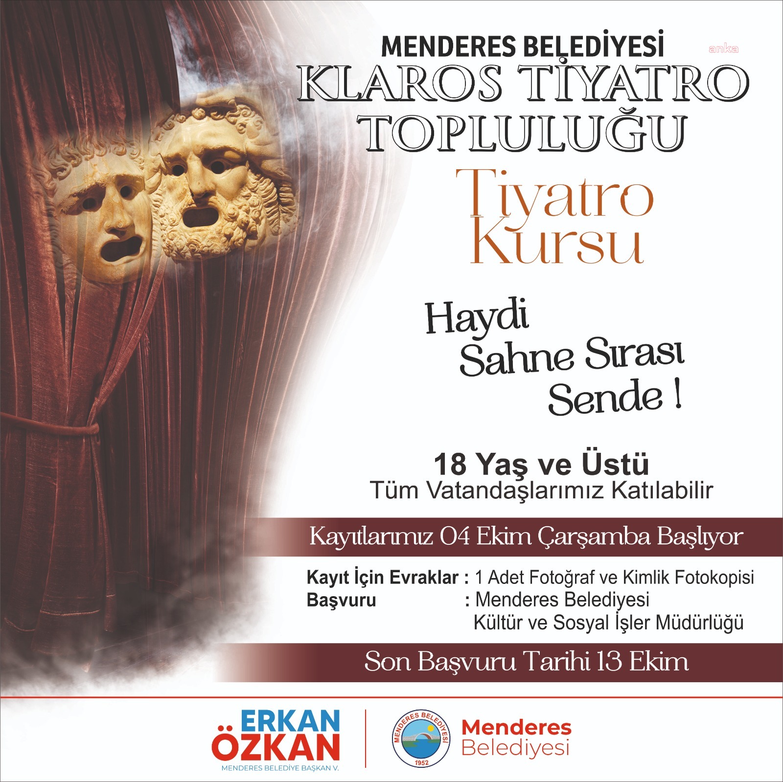 MENDERES BELEDİYESİ TİYATRO KURSU İÇİN BAŞVURULAR BAŞLADI