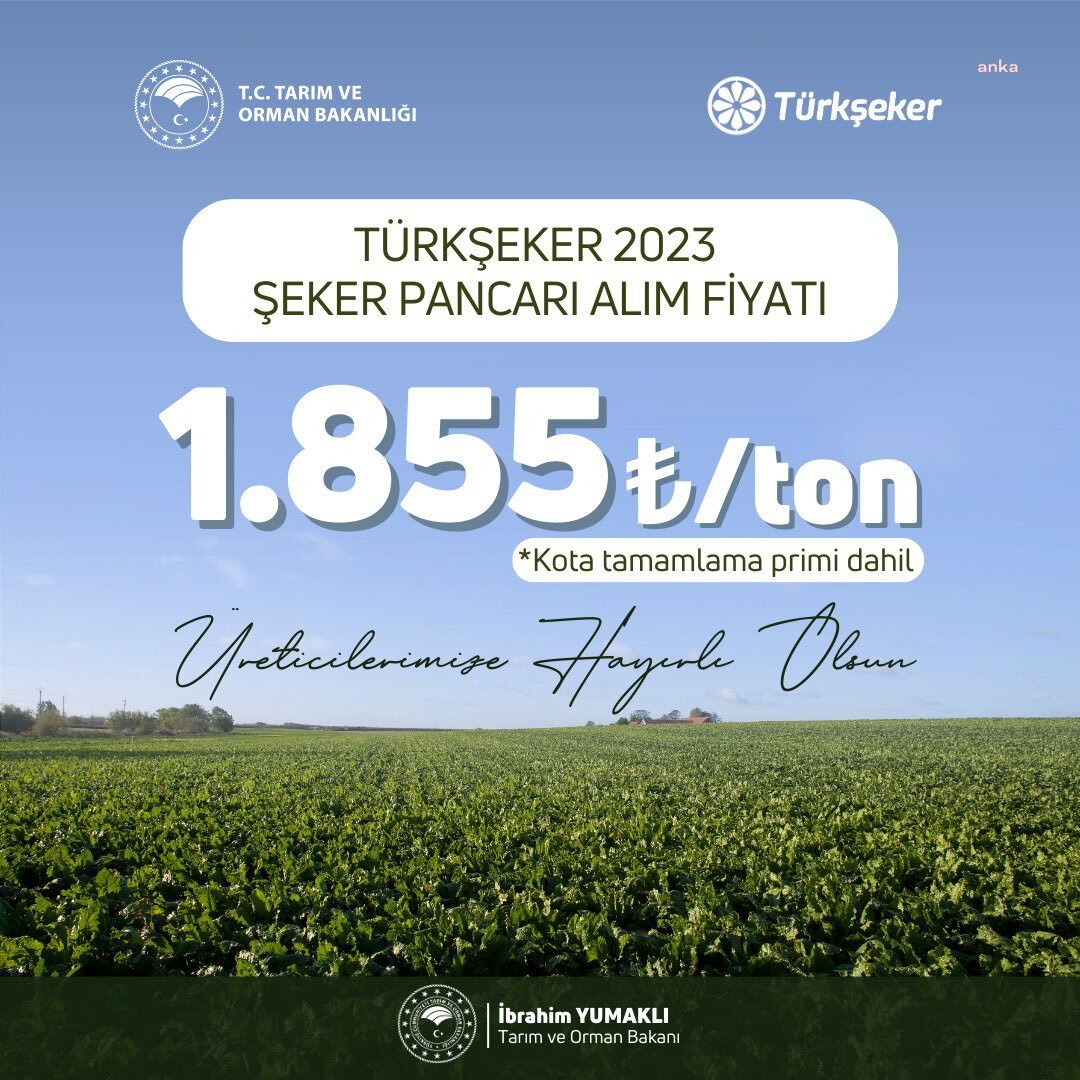 TARIM BAKANI YUMAKLI, ŞEKER PANCARI FİYATINI BİN 855 TL OLARAK AÇIKLADI