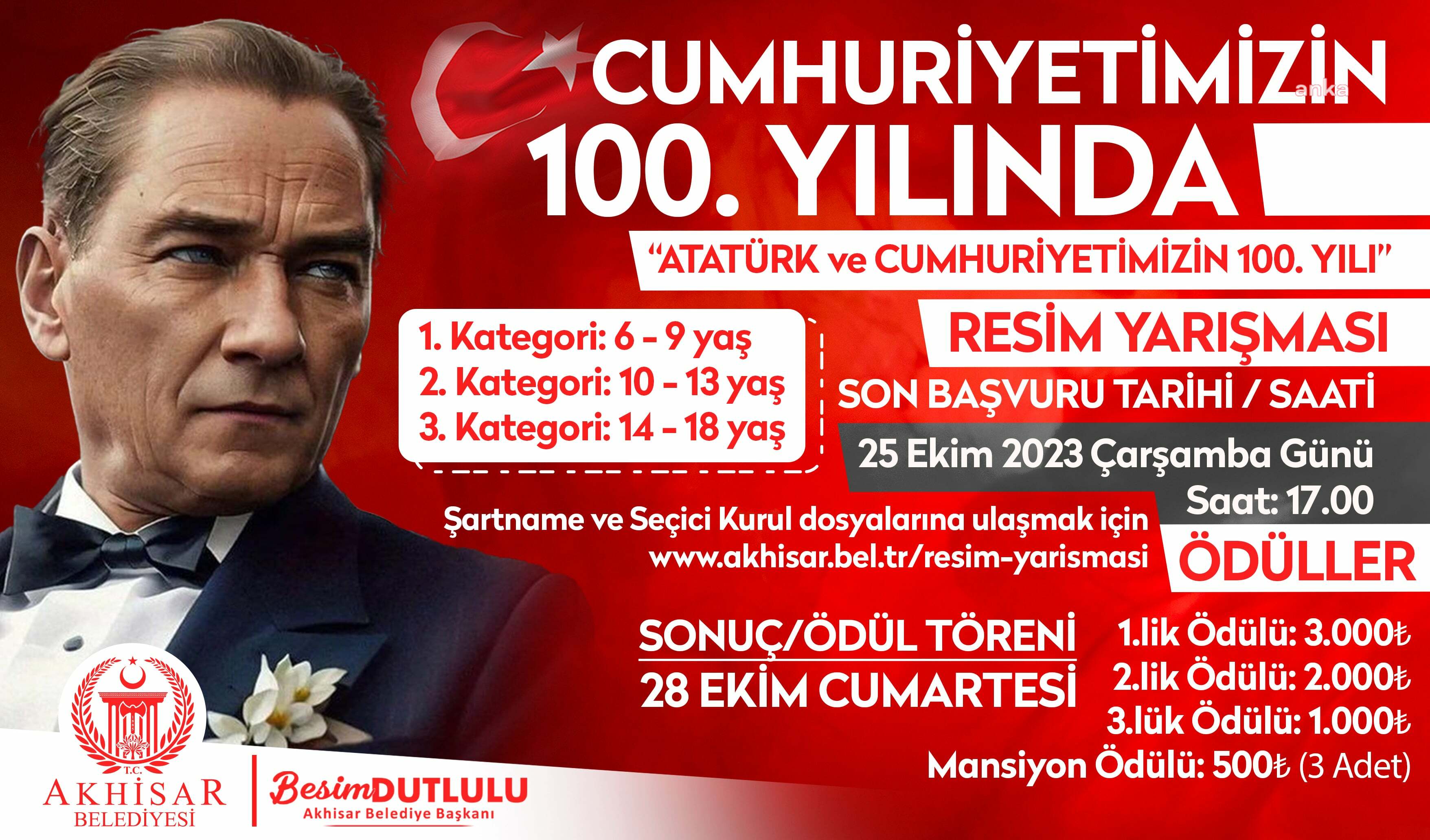 AKHİSAR BELEDİYESİ, CUMHURİYET'İN 100. YILINA ÖZEL ÖDÜLLÜ RESİM YARIŞMASI DÜZENLİYOR