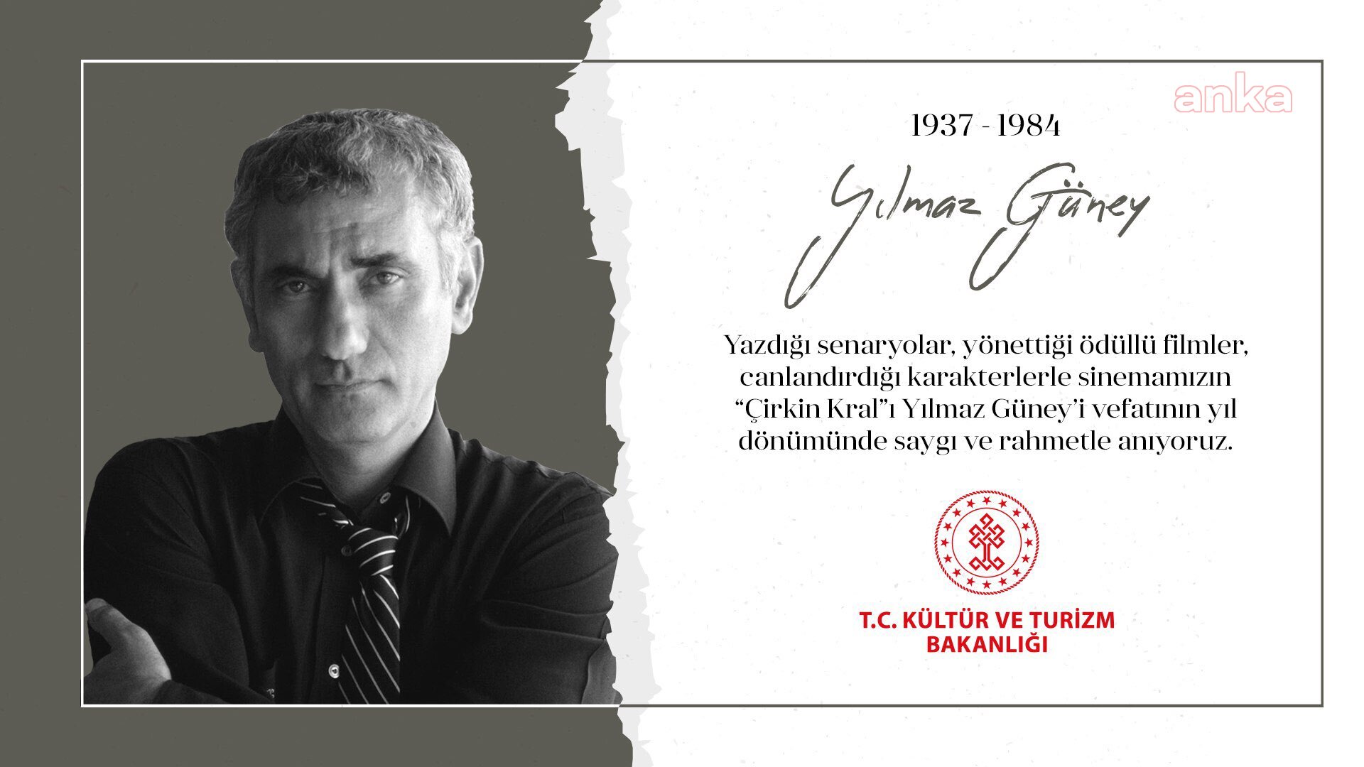 KÜLTÜR VE TURİZM BAKANLIĞI'NDAN YILMAZ GÜNEY İÇİN ANMA MESAJI