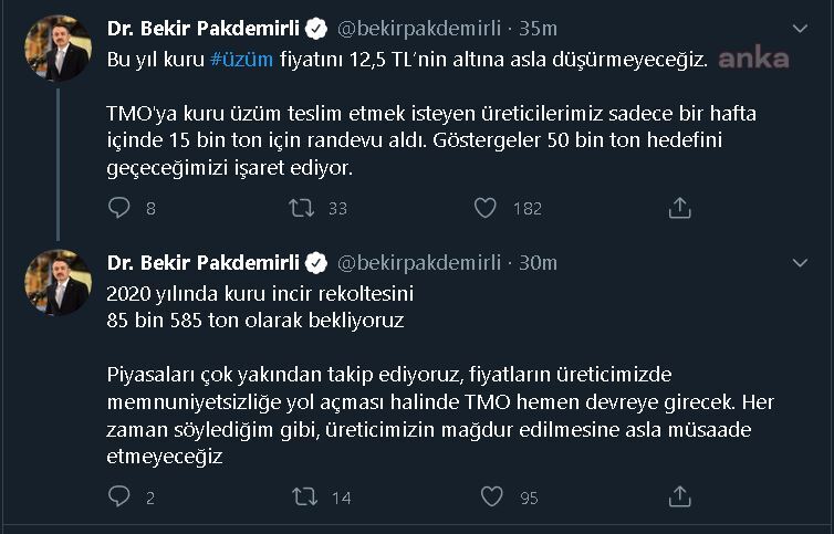 BAKAN BEKİR PAKDEMİRLİ: KURU ÜZÜM FİYATINI 12.5 TL'NİN ALTINA DÜŞÜRMEYECEĞİZ