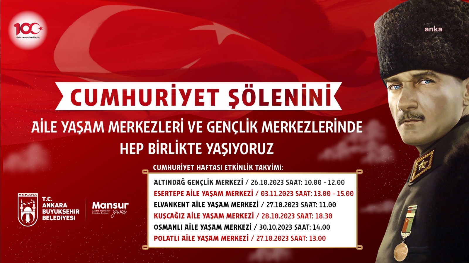 ANKARA BÜYÜKŞEHİR'DEN 100. YIL KADIN ŞENLİĞİ VE CUMHURİYET ŞÖLENİ