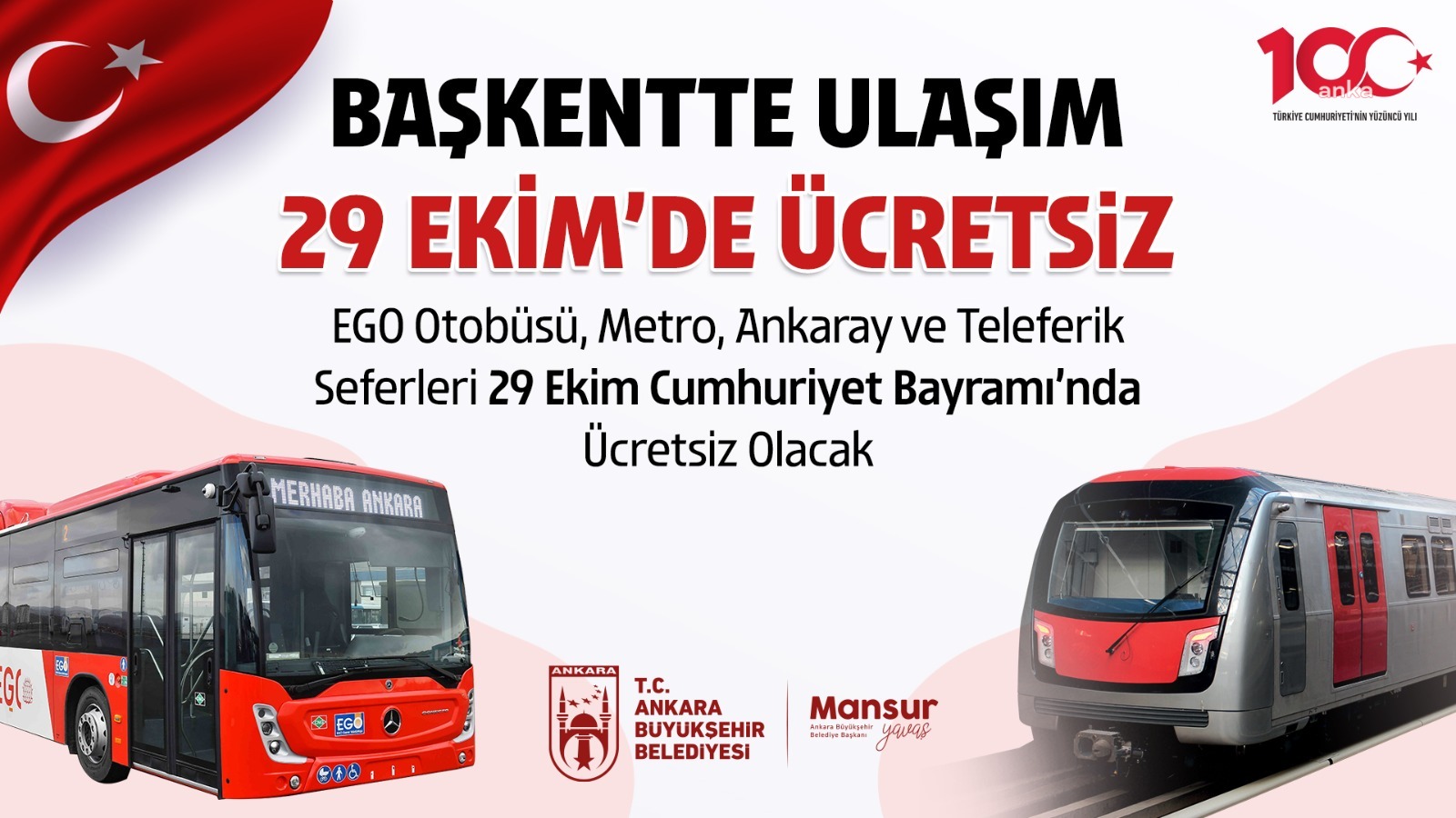 BAŞKENT'TE ULAŞIM 29 EKİM’DE ÜCRETSİZ