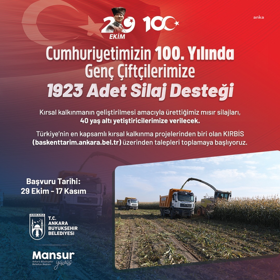 ANKARA BÜYÜKŞEHİR'DEN CUMHURİYETİN 100. YILINDA 1923 ADET MISIR SİLAJI DESTEĞİ