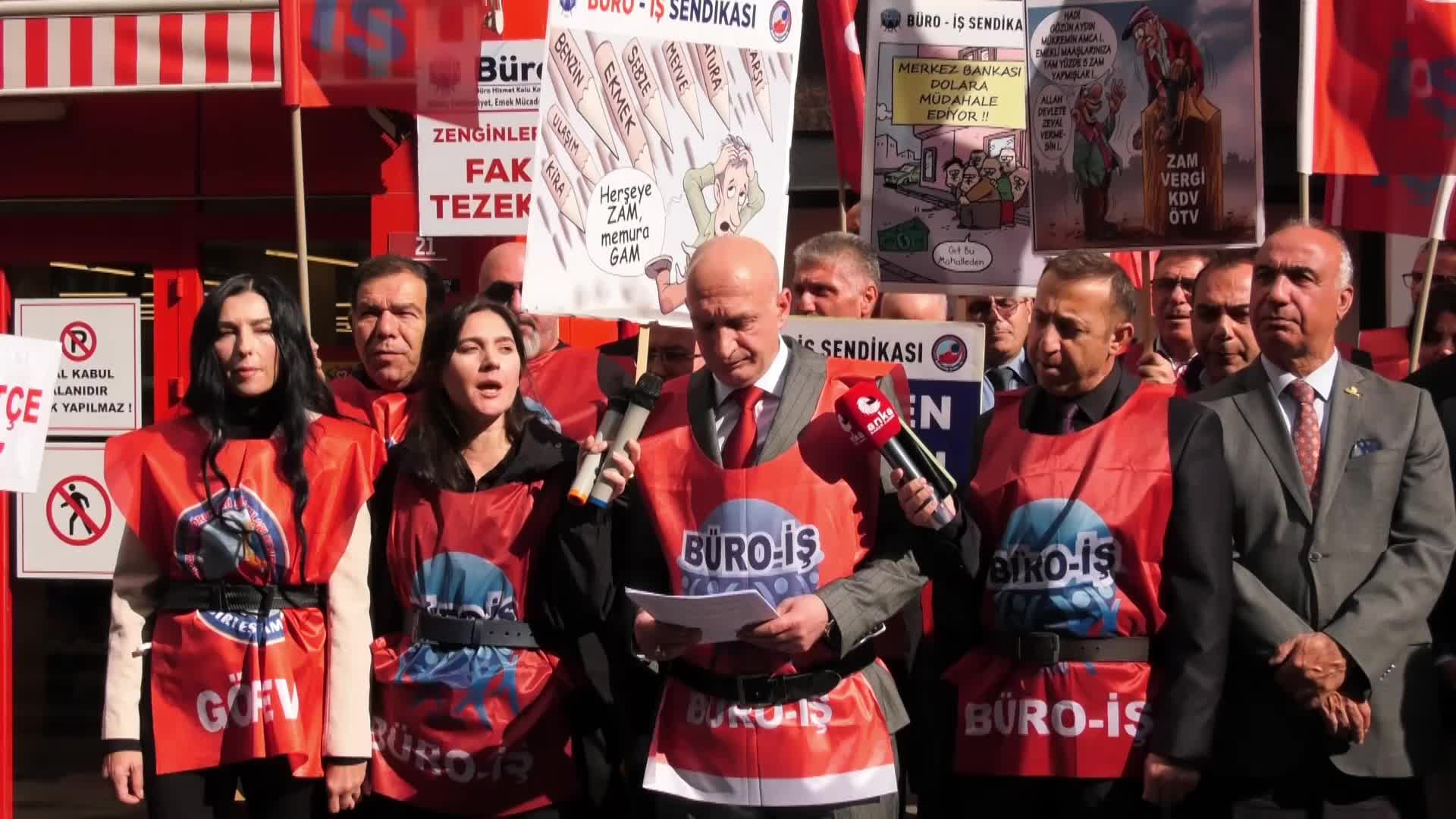 BÜRO-İŞ SENDİKASI'NDAN ANKARA'DA “KEMER SIKMA” PROTESTOSU... ALAY HAMZEÇEBİ: “UYDURULMUŞ ENFLASYON ORANLARI VE BÜTÇE İLE MEMUR VE EMEKLİLERDEN KEMER SIKMAMIZI İSTİYORLAR. SIKACAK KEMER KALMAMIŞTIR”