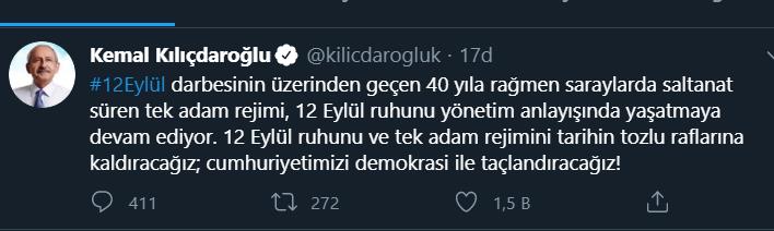 KILIÇDAROĞLU: TEK ADAM REJİMİ 12 EYLÜL RUHUNU YAŞATMAYA DEVAM EDİYOR