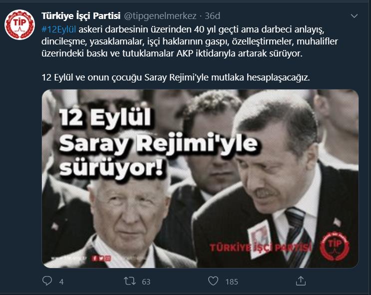 TİP: 12 EYLÜL VE SARAY REJİMİYLE MUTLAKA HESAPLAŞACAĞIZ