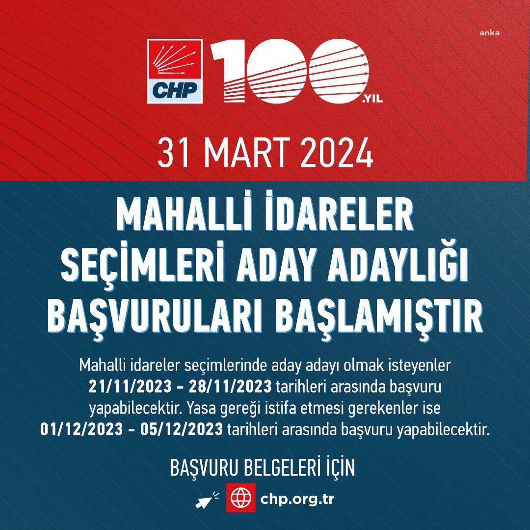 CHP'DE MAHALLİ İDARELER SEÇİMİ İÇİN ADAY ADAYLIĞI BAŞVURULARI BAŞLADI