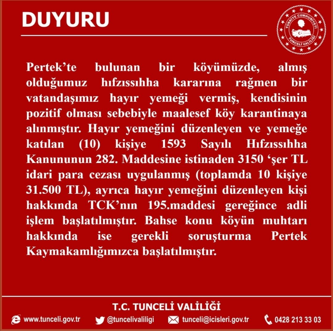 KORONAVİRÜS HASTASI HAYIR YEMEĞİ VERDİ, KÖY KARANTİNAYA ALINDI