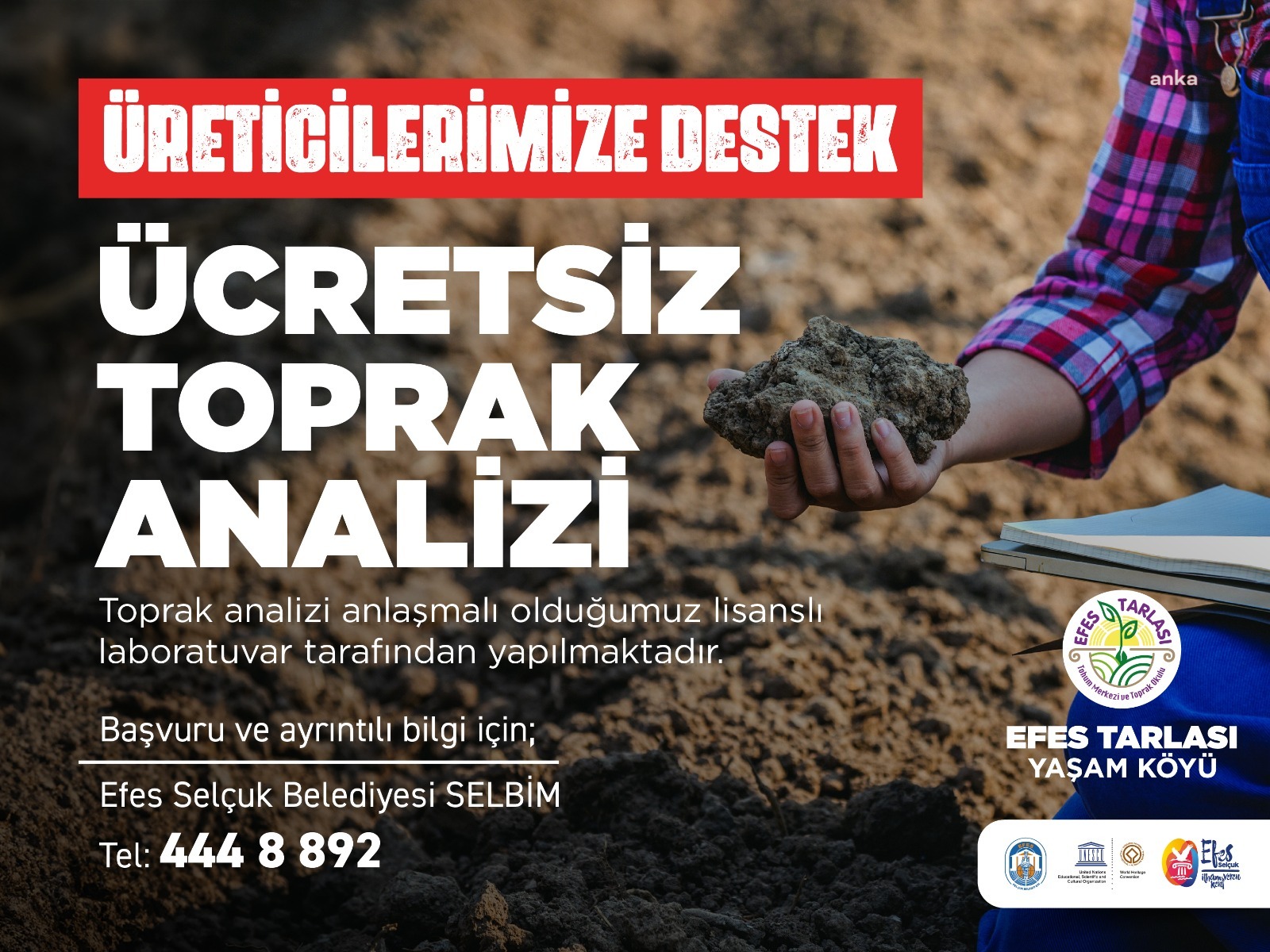 EFES SELÇUK BELEDİYESİ'NİN ÜRETİCİYE 'ÜCRETSİZ TOPRAK ANALİZİ' DESTEĞİ DEVAM EDİYOR