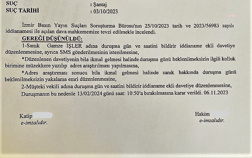 GAZETECİ GAMZE İŞLER HAKKINDAKİ İDDİANAME KABUL EDİLDİ: İLK DURUŞMA 13 ŞUBAT’TA