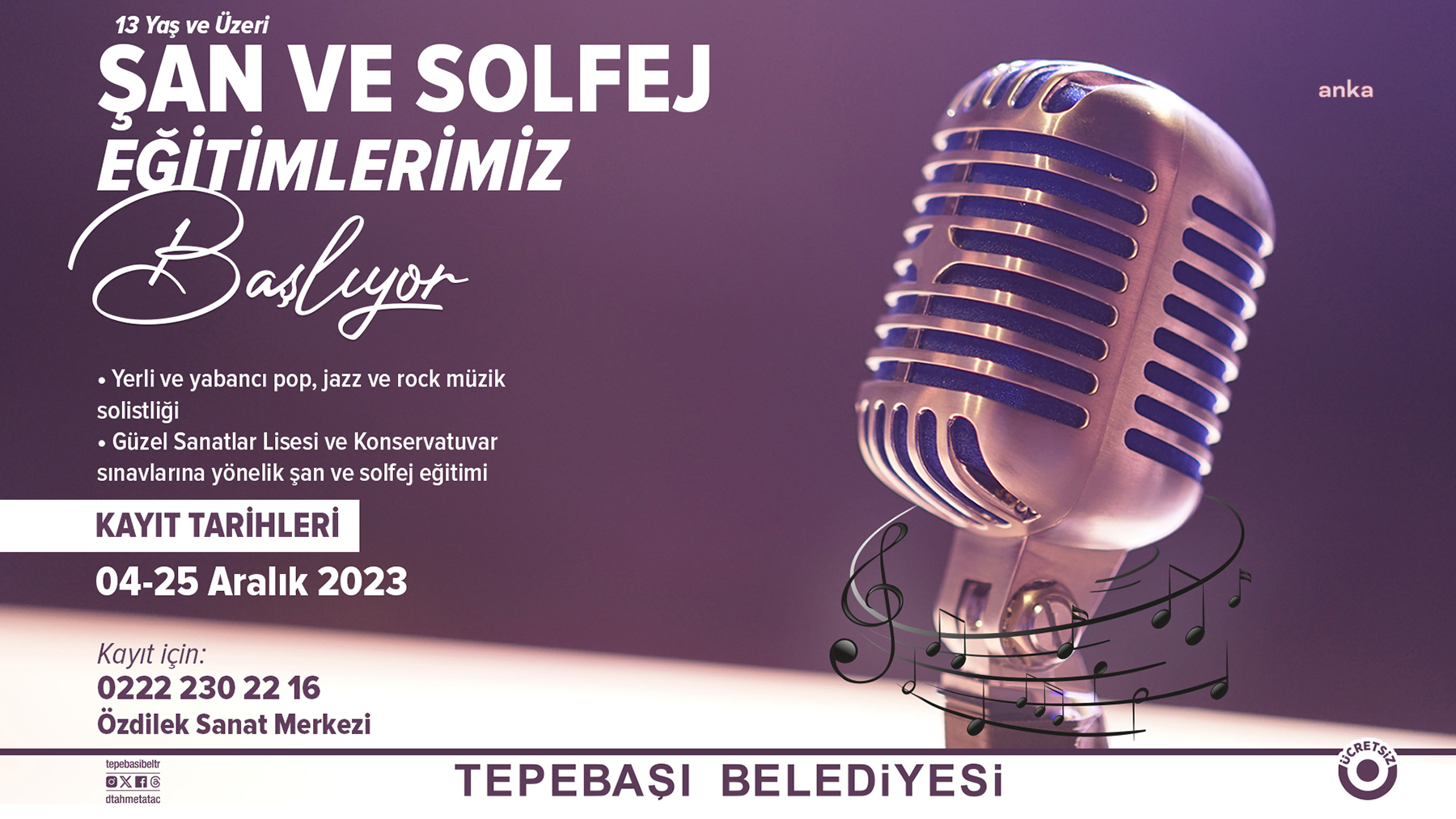 TEPEBAŞI'NDA ŞAN VE SOLFEJ EĞİTİMLERİ İÇİN KAYITLAR BAŞLIYOR