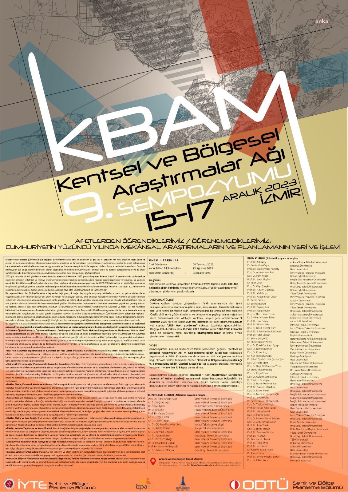 KENTSEL VE BÖLGESEL ARAŞTIRMALAR AĞI SEMPOZYUMU "AFET" TEMASIYLA DÜZENLENECEK