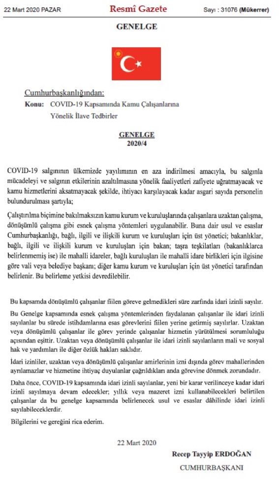 GENELGE YAYINLANDI: KAMU ÇALIŞANLARINA KISMİ UZAKTAN ÇALIŞMA