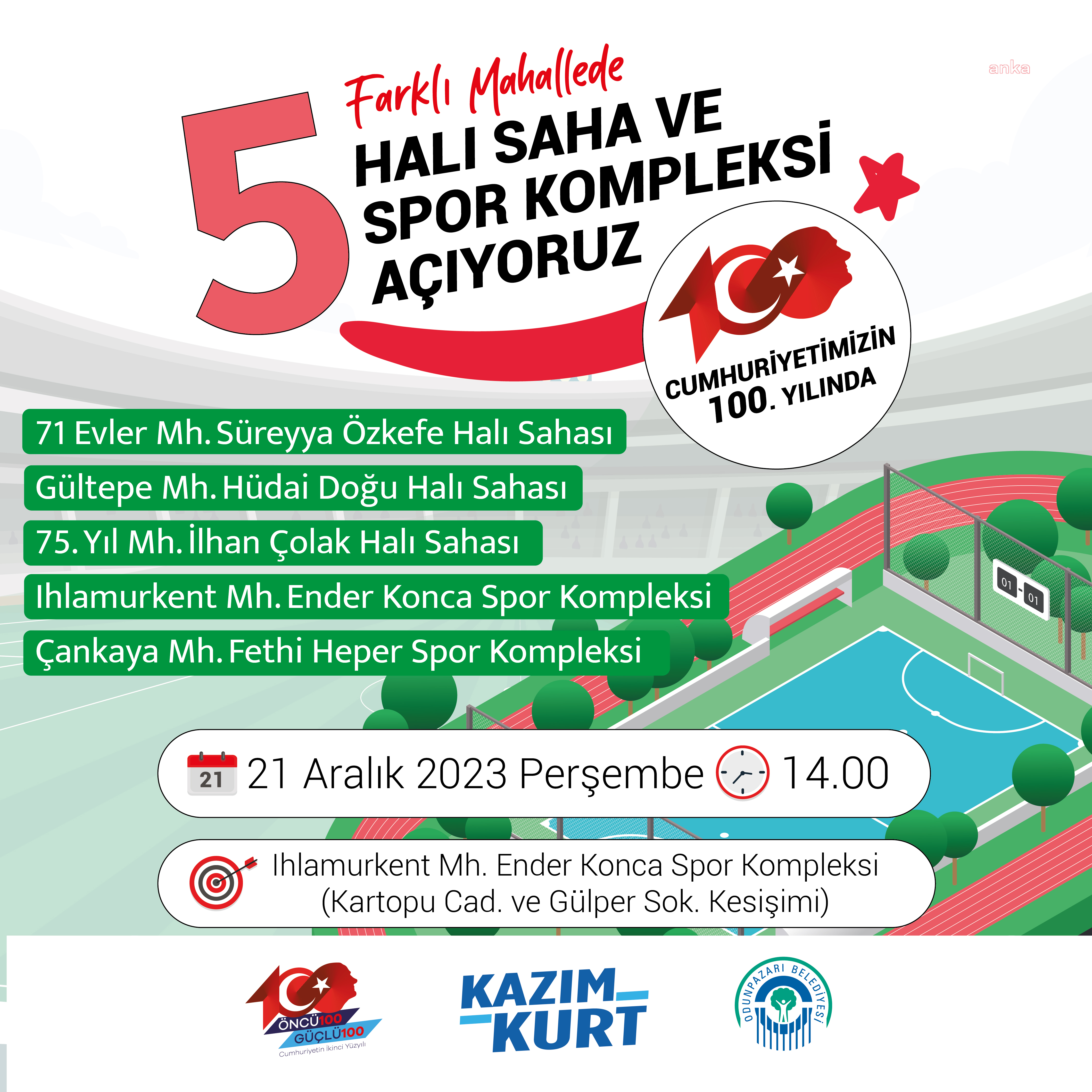 ODUNPAZARI BELEDİYESİ, 5 MAHALLEYE SPOR KOMPLEKSİ VE HALI SAHA AÇIYOR