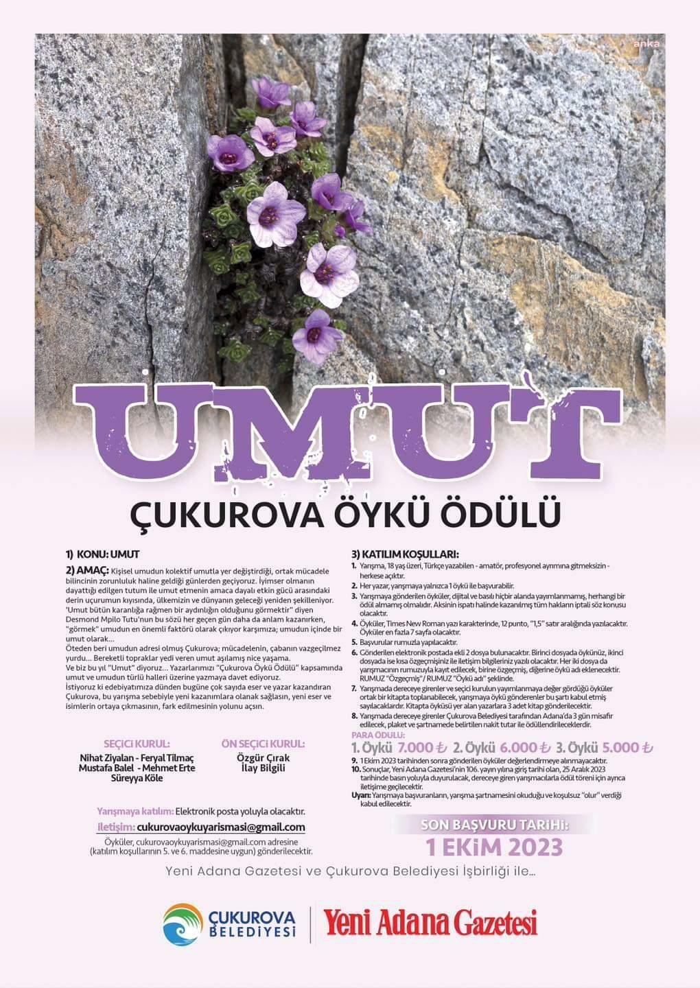 ÇUKUROVA ÖYKÜ ÖDÜLÜ SAHİPLERİNİ BULDU