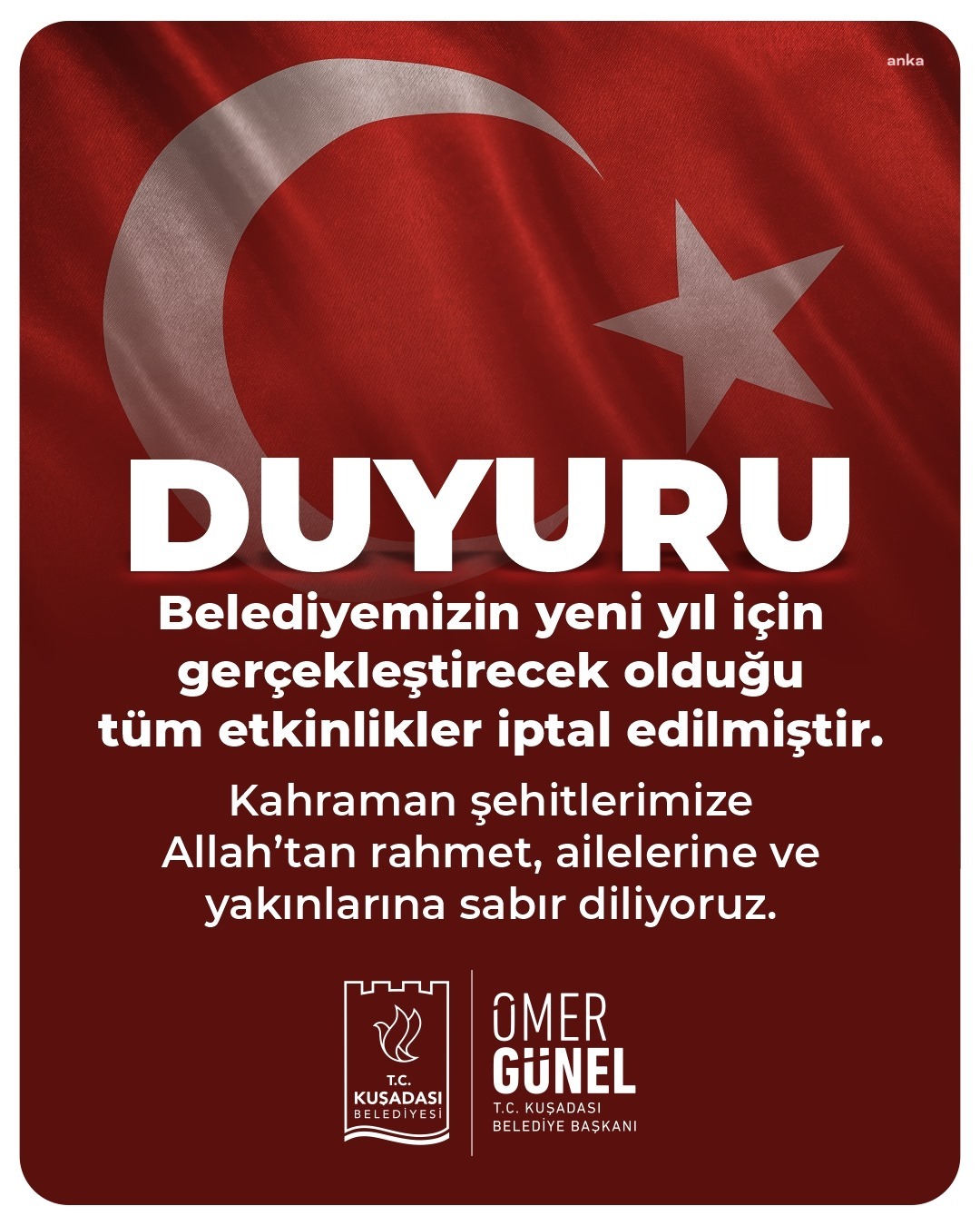 KUŞADASI BELEDİYESİ YENİ YIL ETKİNLİKLERİNİ İPTAL ETTİ