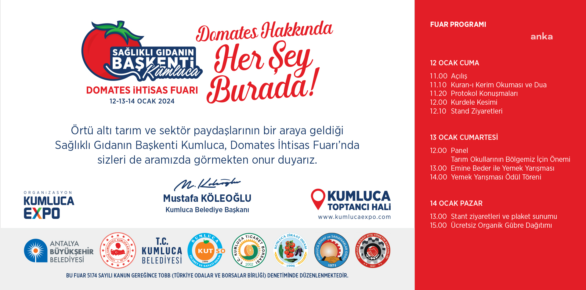 KUMLUCA EXPO SAĞLIKLI GIDANIN BAŞKENTİ KUMLUCA DOMATES İHTİSAS FUARI BAŞLIYOR