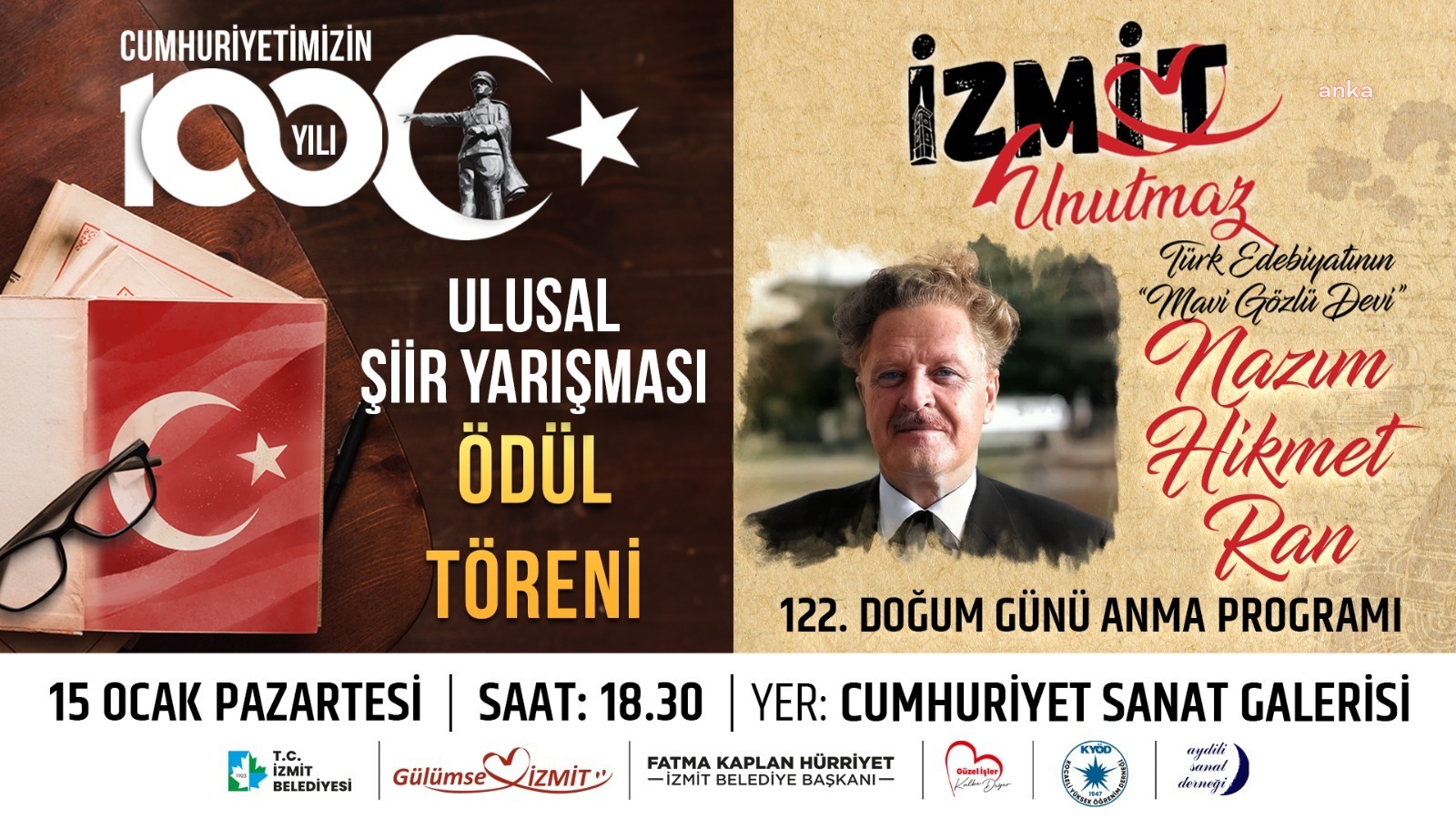 İZMİT BELEDİYESİ, NAZIM HİKMET’İ DOĞUM GÜNÜNDE ŞİİRLERİYLE ANACAK