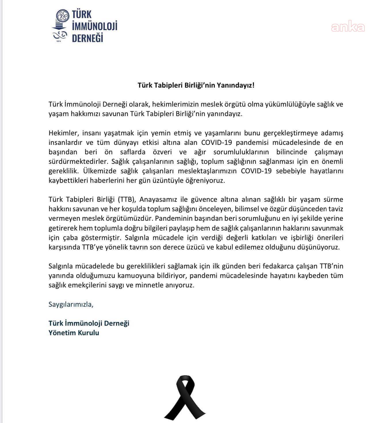 TÜRK İMMÜNOLOJİ DERNEĞİ: TÜRK TABİPLERİ BİRLİĞİ'NİN YANINDAYIZ