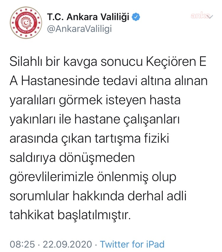 ANKARA’DA SAĞLIKÇILARA SALDIRANLAR HAKKINDA SORUŞTURMA BAŞLATILDI