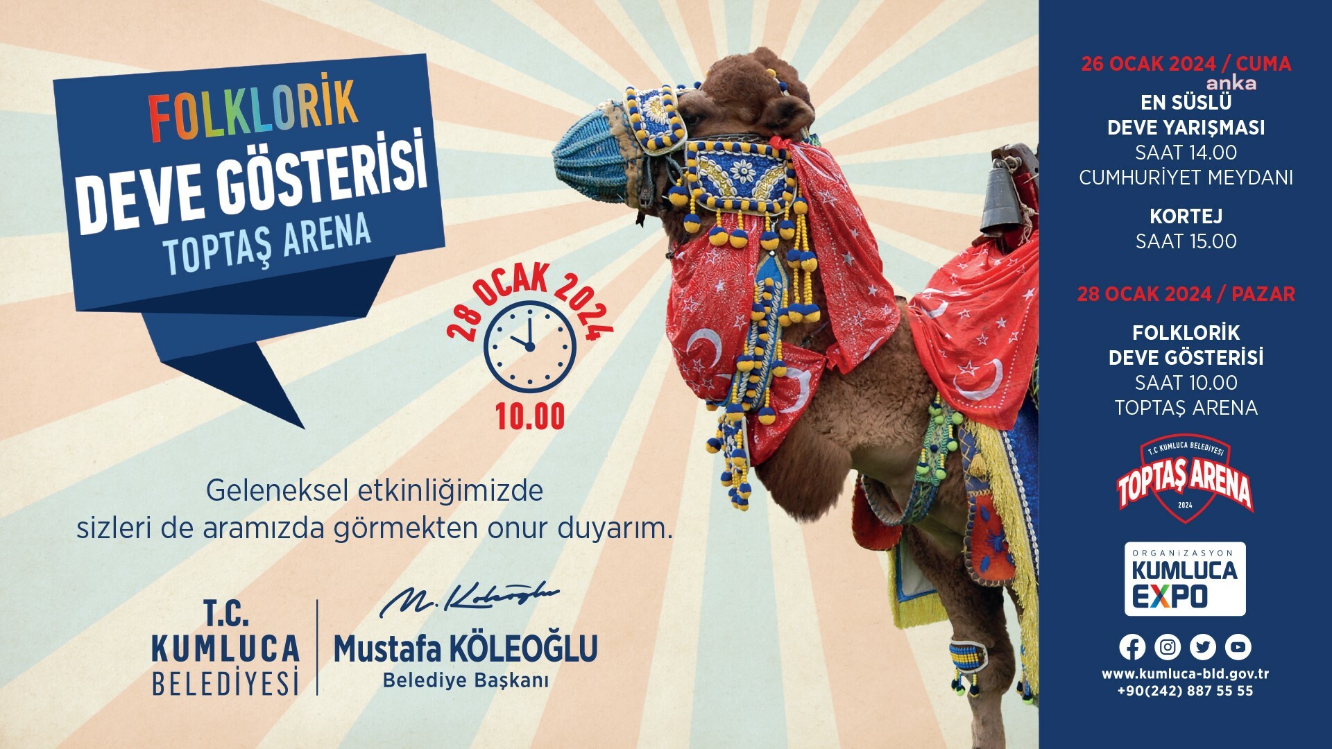 KUMLUCA FOLKLORİK DEVE GÖSTERİSİ VE EN SÜSLÜ DEVE YARIŞMASI BAŞLIYOR