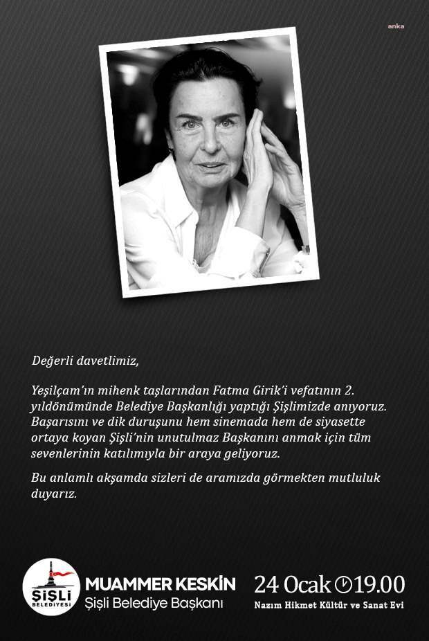 FATMA GİRİK VEFATININ 2. YILINDA ŞİŞLİ’DE ANILACAK