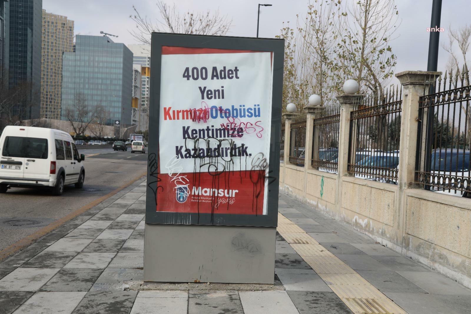 ANKARA BÜYÜKŞEHİR BELEDİYESİ'NİN BİLGİLENDİRME PANOLARINA BOYALI SALDIRI