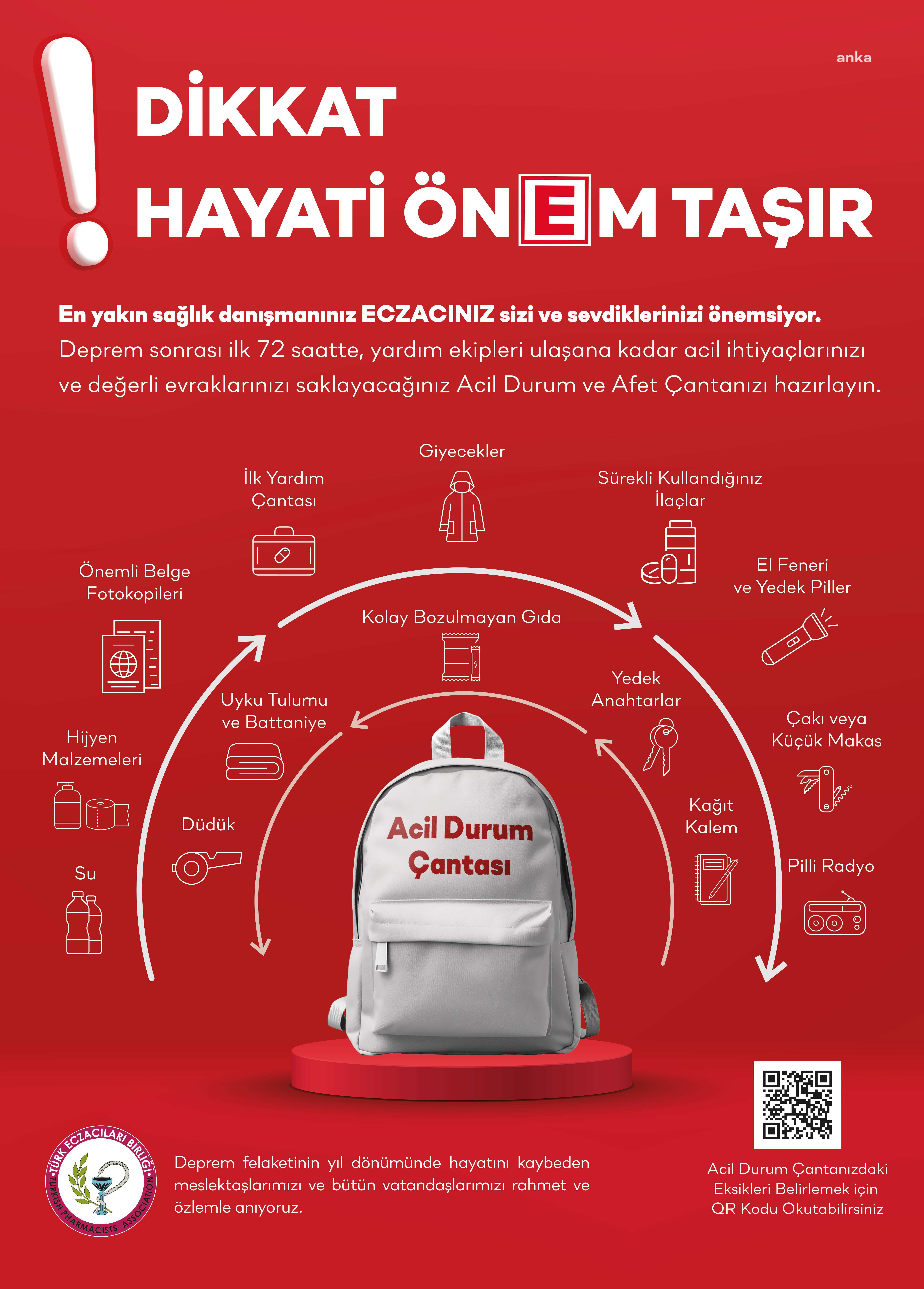 TÜRKİYE ECZACILAR BİRLİĞİ: ACI TECRÜBELERİ UNUTMADAN DEPREME HAZIRLIKLI OLMALIYIZ
