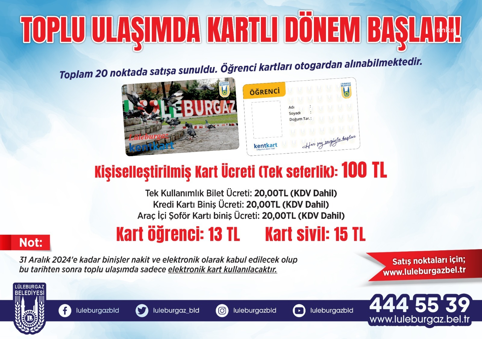 LÜLEBURGAZ’DA TOPLU ULAŞIMDA ELEKTRONİK KART DÖNEMİ BAŞLADI