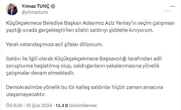 AKP KÜÇÜKÇEKMECE BAŞKAN ADAYI'NIN SEÇİM ÇALIŞMASI SIRASINDAKİ SİLAHLI SALDIRIYA TEPKİLER