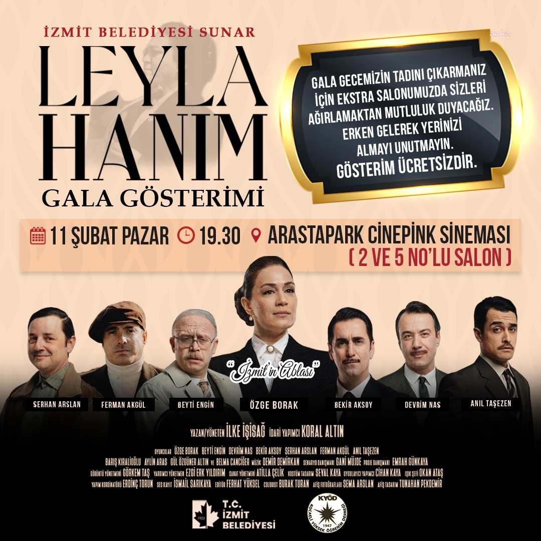 İZMİT BELEDİYESİ, ‘LEYLA HANIM’IN İKİ SALONDA DAHA EŞ ZAMANLI GÖSTERİMİNİ YAPACAK