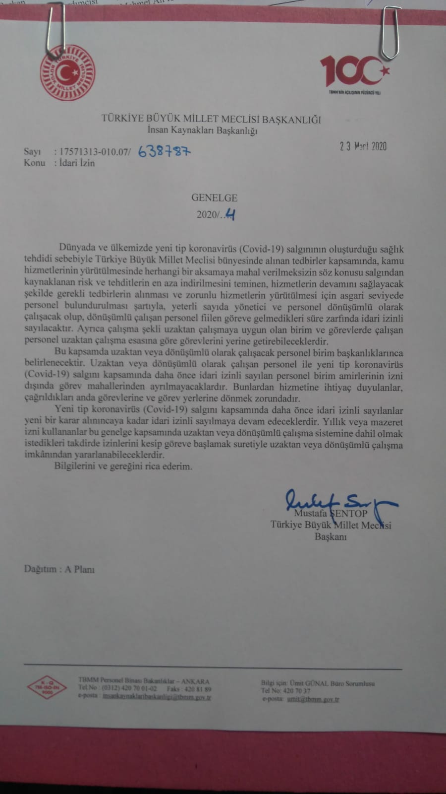 MECLİS PERSONELİ DE UZAKTAN VE DÖNÜŞÜMLÜ ÇALIŞACAK