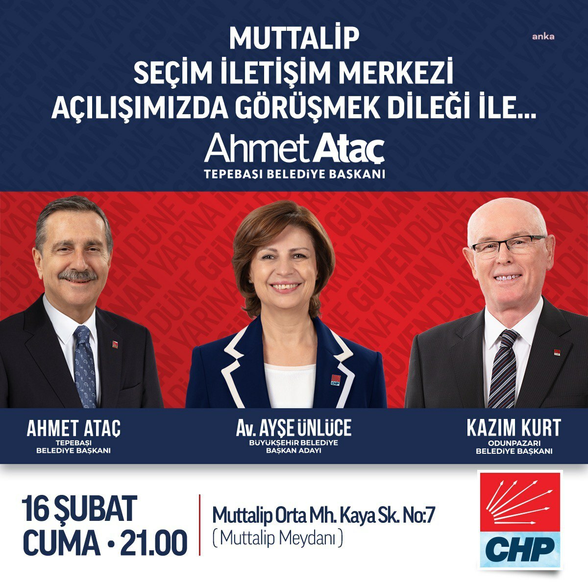 TEPEBAŞI BELEDİYE BAŞKANI ATAÇ, MUTTALİP VE ÇAMLICA SEÇİM İLETİŞİM MERKEZLERİ'Nİ AÇACAK