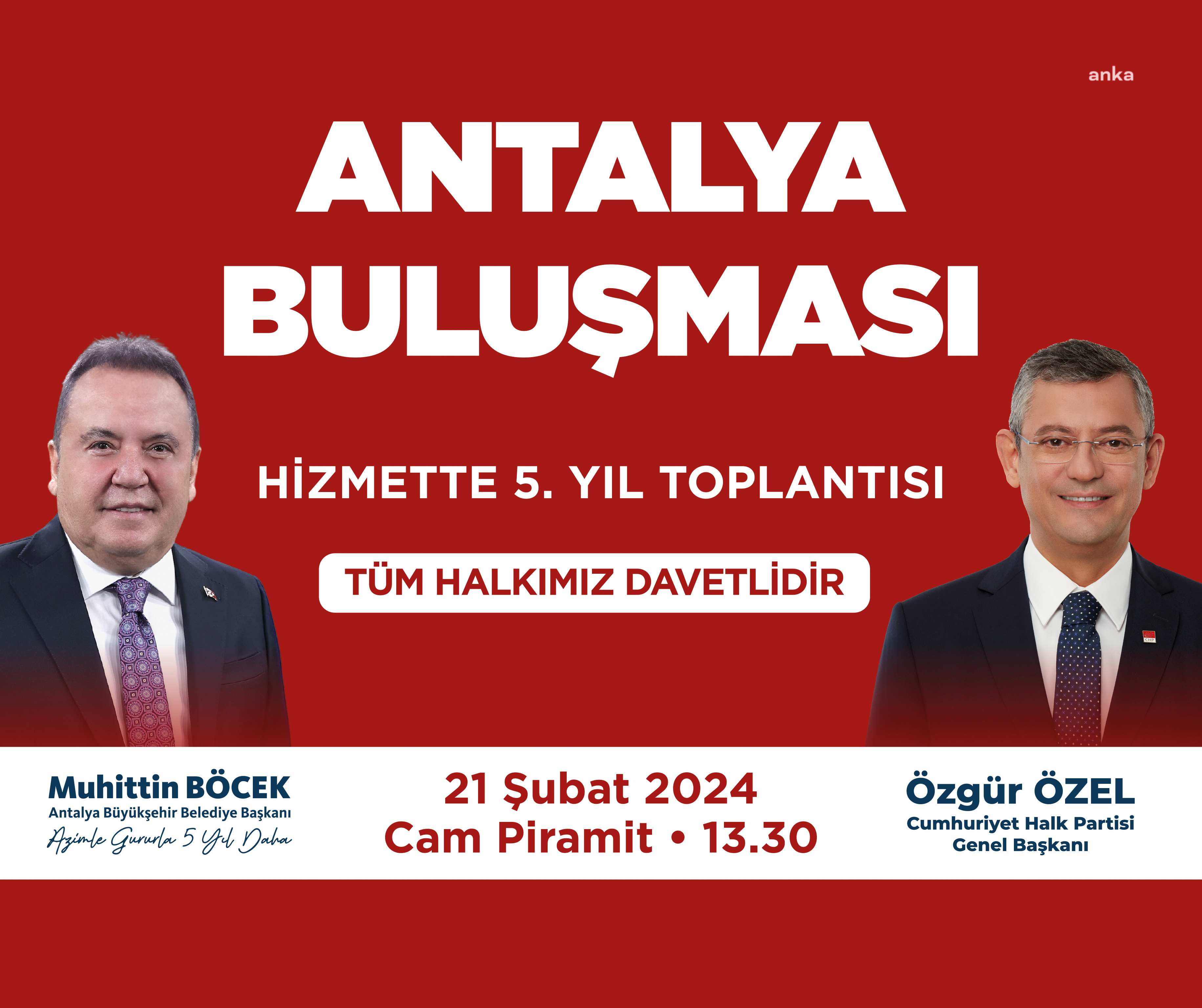 MUHİTTİN BÖCEK, TÜM ANTALYALILARI 'HİZMETTE 5. YIL' TOPLANTISINA DAVET ETTİ