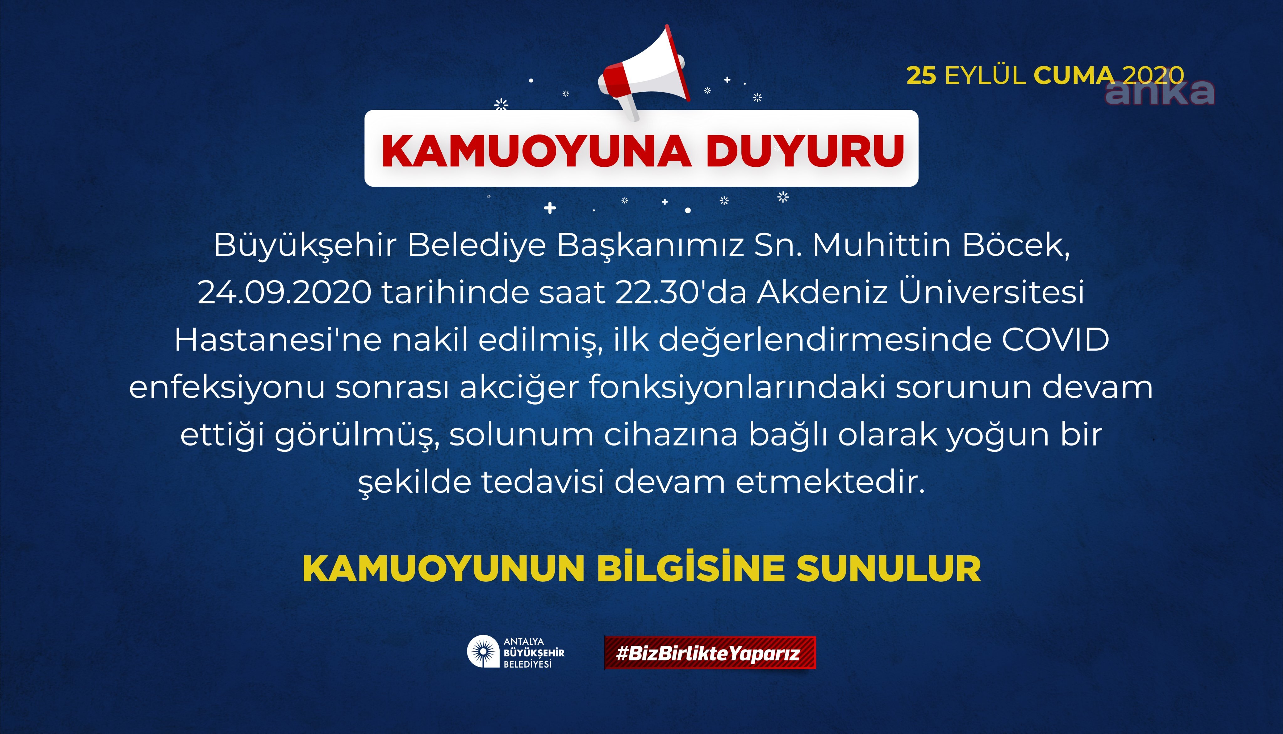 MUHİTTİN BÖCEK AKDENİZ ÜNİVERSİTESİ HASTANESİNE SEVK EDİLDİ