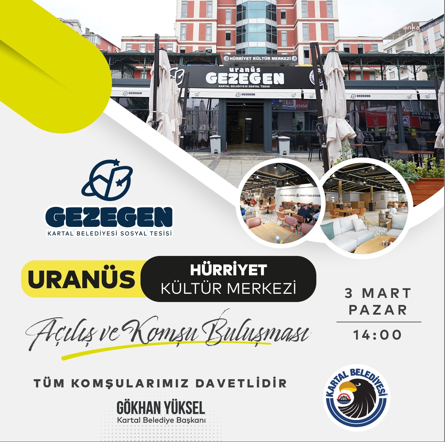 KARTAL BELEDİYESİ, URANÜS GEZEGEN KAFE'Yİ HÜRRİYET MAHALLESİ'NDE 3 MART'TA AÇIYOR