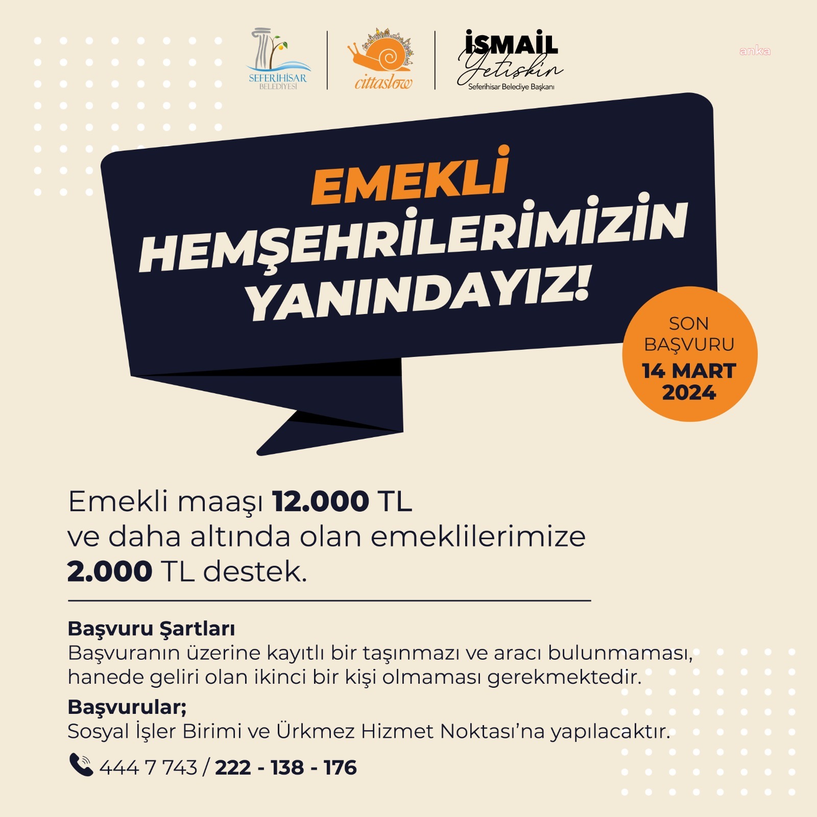 SEFERİHİSAR BELEDİYESİ'NDEN İLÇEDE YAŞAYAN EMEKLİLERE 2 BİN TL DESTEK