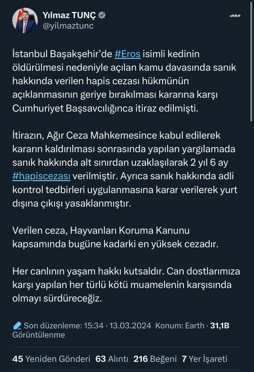 ADALET BAKANI YILMAZ TUNÇ, EROS CEZASINI SAVUNDU: VERİLEN CEZA BUGÜNE KADARKİ EN YÜKSEK CEZADIR