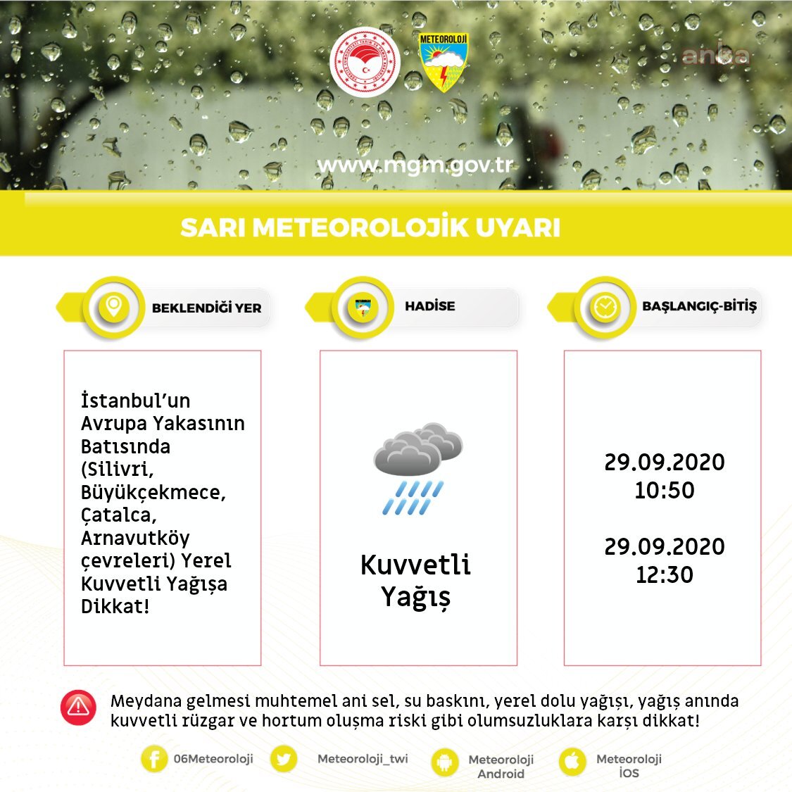 İSTANBUL'UN AVRUPA YAKASI İÇİN METEOROLOJİ'DEN "SARI KOD"LU UYARI