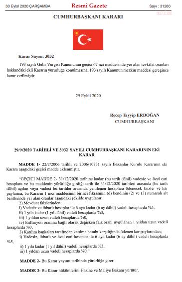 MEVDUAT HESAPLARINA UYGULANAN STOPAJ ORANLARI DÜŞÜRÜLDÜ
