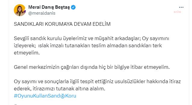 DEM PARTİ İBB ADAYI MERAL DANIŞ BEŞTAŞ:  TESPİT ETTİĞİNİZ USÜLSÜZLÜKLERE İTİRAZ EDEREK, TUTANAK ALTINA ALALIM