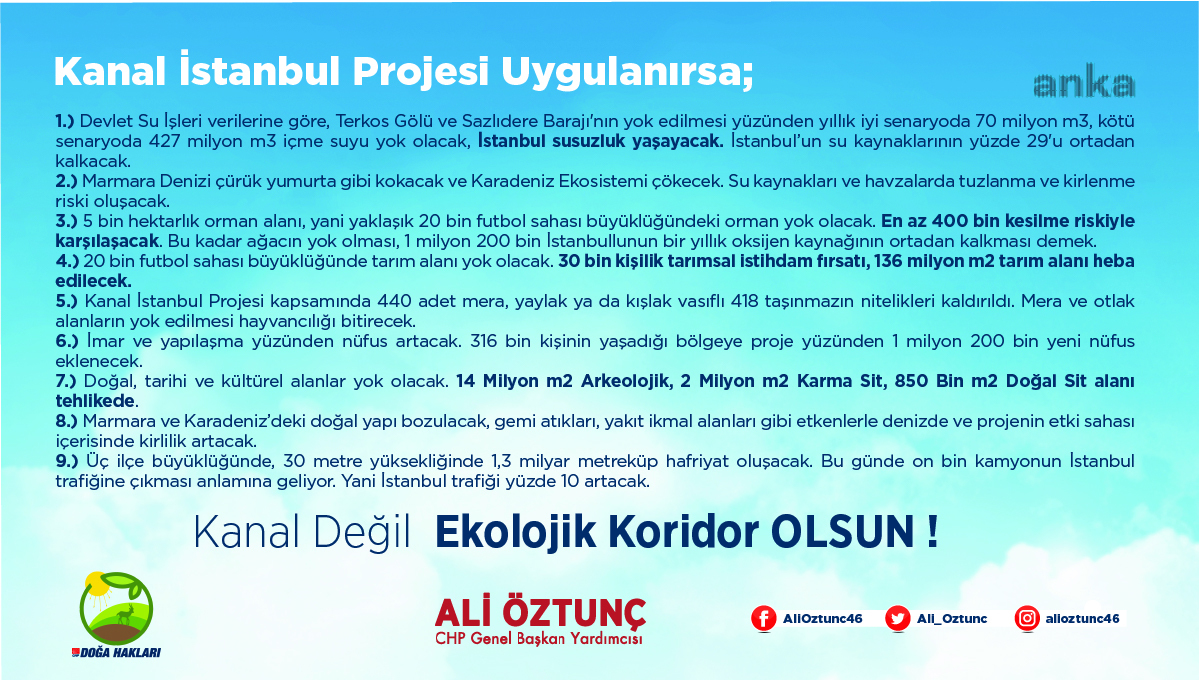 ÖZTUNÇ: İSTANBUL'A, TÜRKİYE'YE SAHİP ÇIKMAK İÇİN KANAL İSTANBUL'A HAYIR DİYELİM