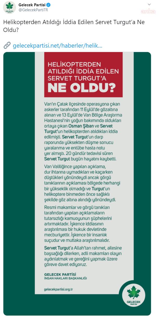 GELECEK PARTİSİ: SERVET TURGUT'A NE OLDU?