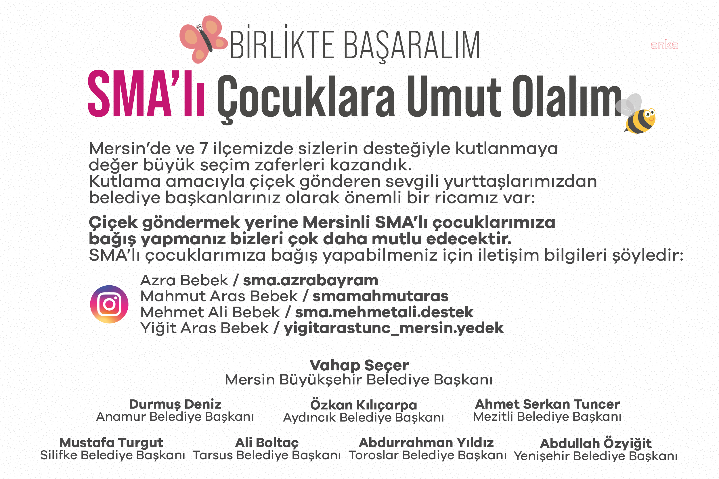 MERSİN’İN CHP’Lİ BELEDİYE BAŞKANLARINDAN TEBRİK ÇİÇEĞİ YERİNE “SMALI BEBEKLERE BAĞIŞ” ÇAĞRISI