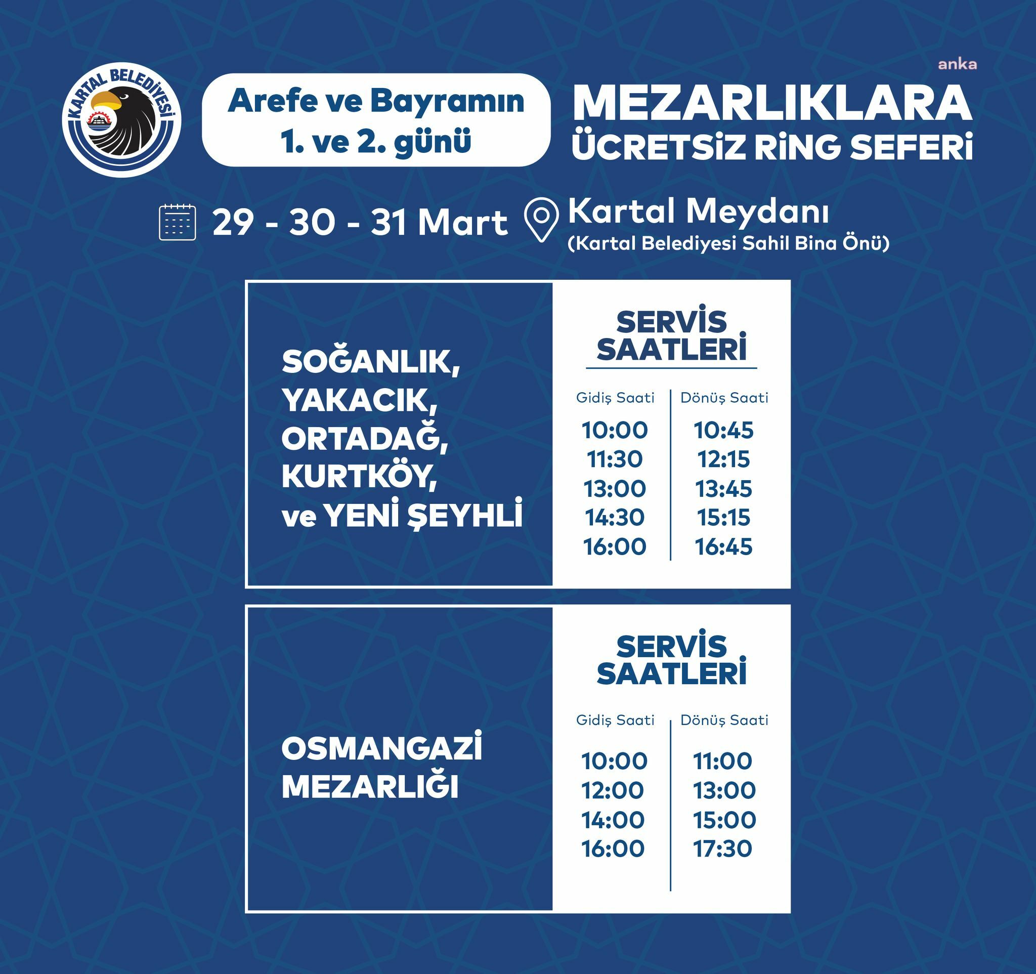 Kartal Belediyesi’nden Ramazan Bayramı’nda mezarlıklara ücretsiz ulaşım hizmeti