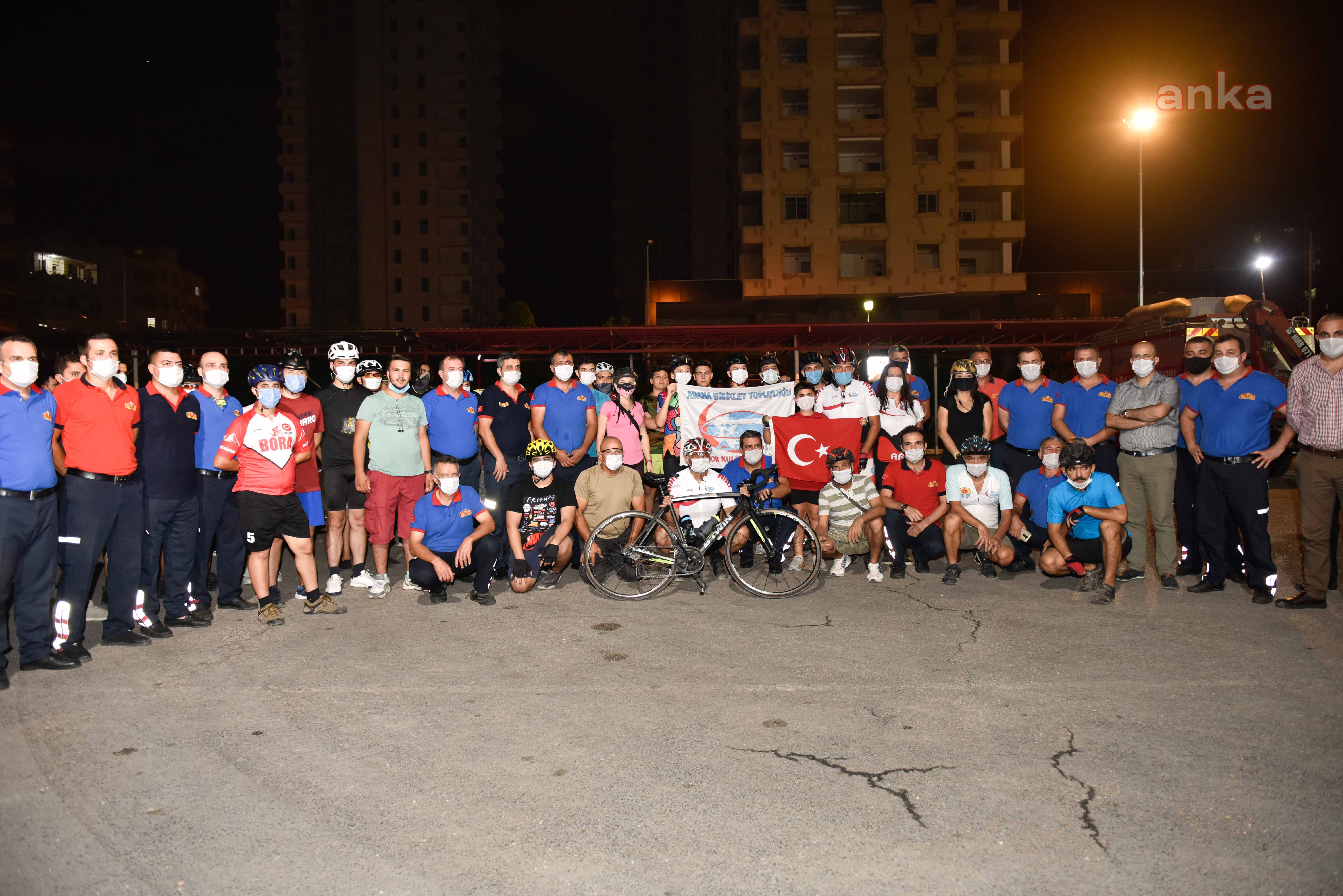 ADANA'DA BİSİKLET TUTKUNLARI, ALEVLE SAVAŞANLARI UNUTMADI
